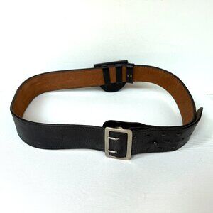 Vtg Bianchi #B2 Police Cowhide Leather Belt Brass Buckle Cap Pouch Heavy-Duty 44